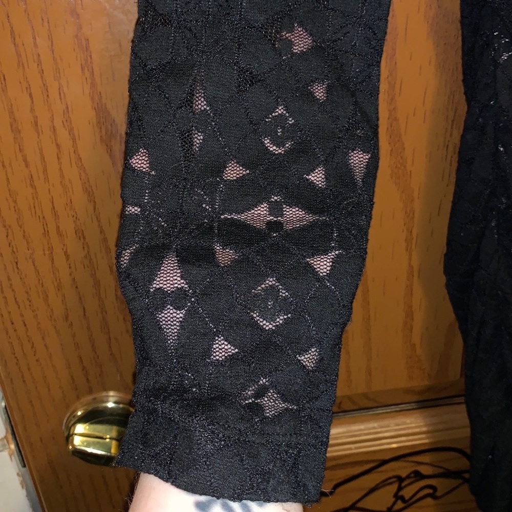 BCBGMaxAzria Alesandra Black Lace Long Sleeve Ruched Dress With Zipper Detail - Picture 9 of 16